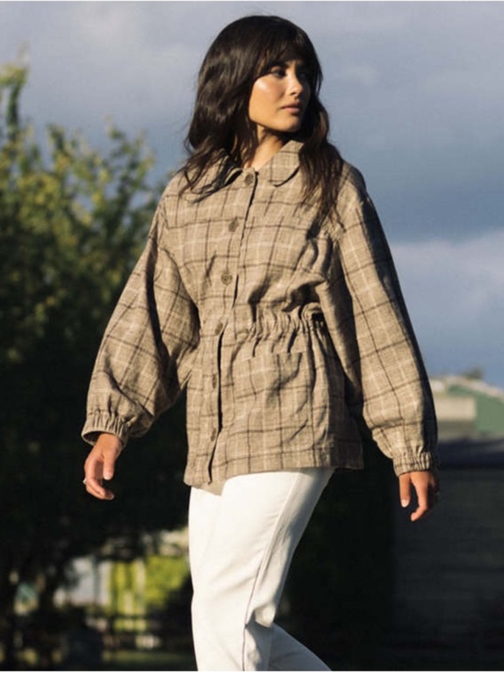 Harly Jae Soller Brown Plaid Linen Cotton Jacket S/M